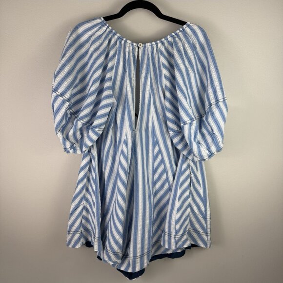 Free People Bop Around Stripe Romper XS Blue White Cotton V-Neck Boho Playsuit - Picture 10 of 11